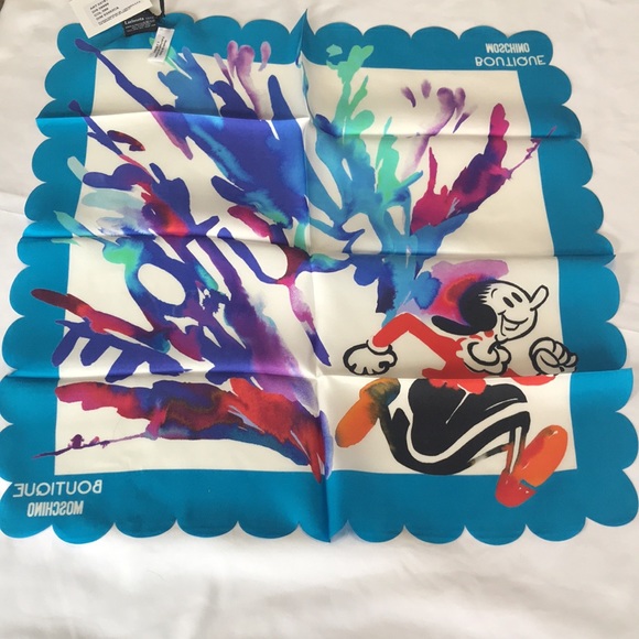 Moschino Boutique Silk Scarf Made in Italy Watercolor Olive Oyl NWT - Picture 7 of 7